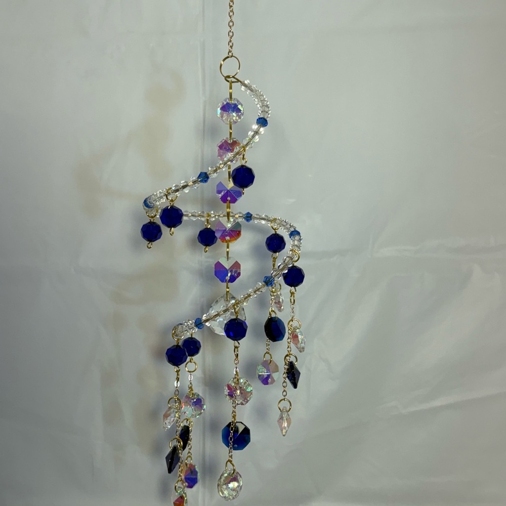 Blue and Crystal Spiral Drop Suncatcher